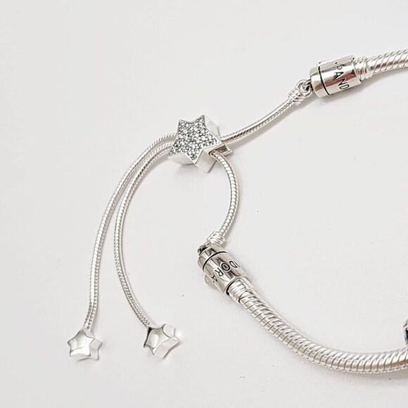 Pandora Adjustable Pave Star Bracelet with Turtle Charm and 2 Clips - Picture 3 of 6